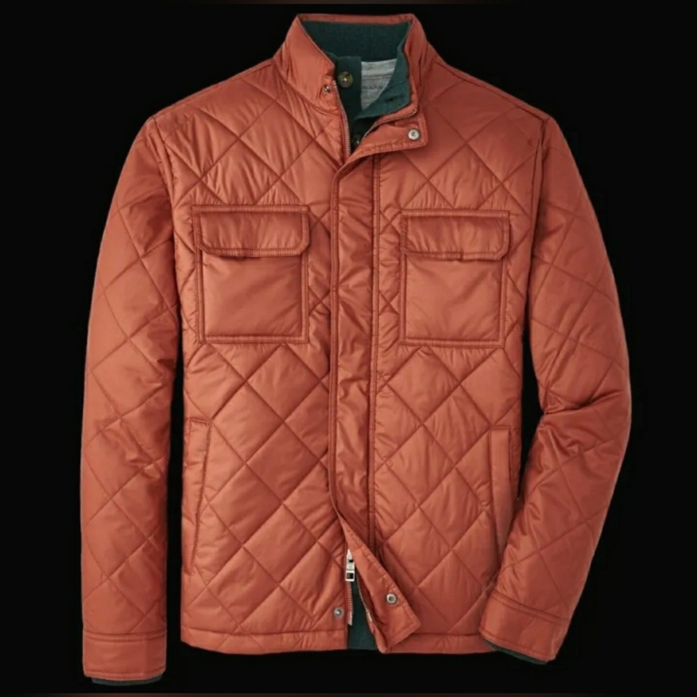 Peter Millar Norfolk $248 Diamond Quilted Bomber Jacket Mens XL Burnt Orange